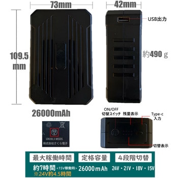 空調作業服+【リモコン付き】SBT-09R 24VペルチェファンバッテリーセットKU91400XEB-SBT09R さくら電子