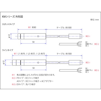 半導体赤色レーザー光源Φ12mm タイプD 短ライン(120mm) STC
