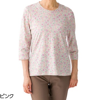 820673 7分袖背中ゆったり着心地Tシャツ 愛情介護