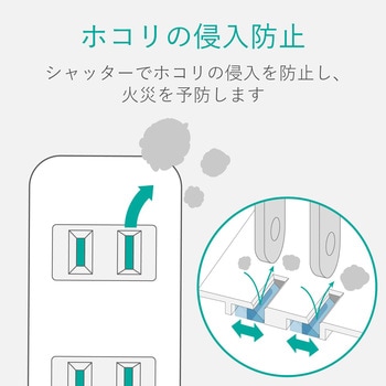 電源タップ 延長コード 2P 4個口 ほこり防止シャッター付 スイングプラグ ブラック エレコム