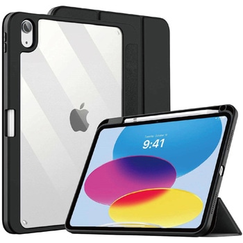 iPad 10.9(第10世代)専用 耐衝撃フラップケース(背面クリア)ブラック エムディーエス
