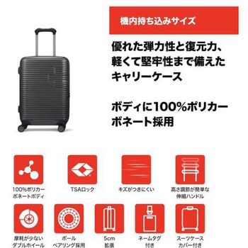 MOTIVAN(モティバン) スーツケース 55cm Sサイズ(機内持込可)/43L/5cm拡張/TSAロック/スーツケースカバー・ネームタグ付/カーボングレー SWISS MILITARY