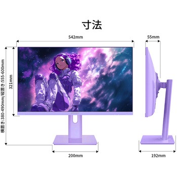 ゲーミング液晶ディスプレイ 23.8型/1920×1080/HDMI×2、DP×1/パープル/スピーカー有/2年保証 JAPANNEXT