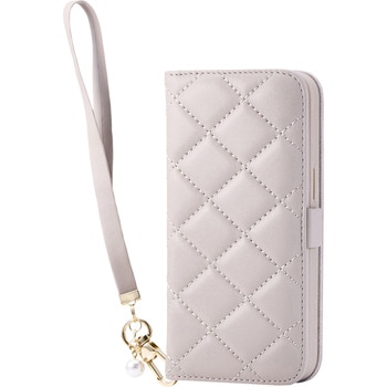 iPhone 16e ケース レザー 手帳型 マグネット 衝撃吸収 ハンドストラップ付 キルティング ミラー付 エレコム