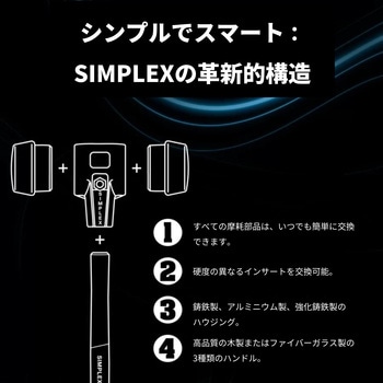 SIMPLEXソフトハンマー、 Φ50(取付け部Φ40) TPEソフト/ スーパープラスティック；鋳鉄製ハウジングと高級木製ハンドル Halder