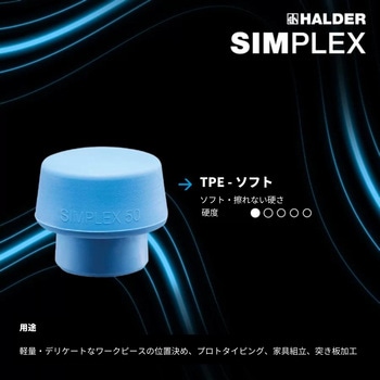 SIMPLEXソフトハンマー、 Φ50(取付け部Φ40) TPEソフト/ スーパープラスティック；鋳鉄製ハウジングと高級木製ハンドル Halder
