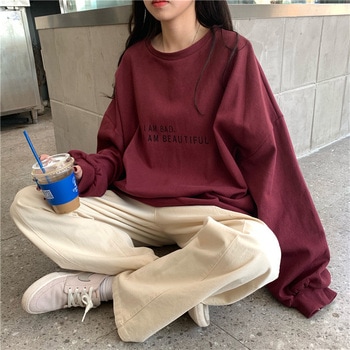 韓国風 ドロップショルダー 長袖 スウェット トレーナー 裏毛 トップハウス