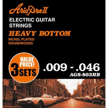 3セットパックエレキギター弦 Heavy Bottom .009-.046 Aria(アリア)