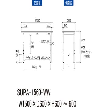 ワークテーブル150シリーズ高さ調整タイプH600～H900(基本型)