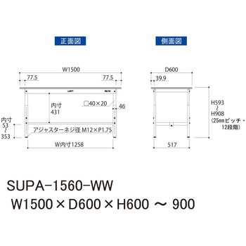 軽量作業台/耐荷重150kg_高さ調整H600～900_ワークテーブル150シリーズ 山金工業