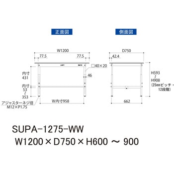 軽量作業台/耐荷重150kg_高さ調整H600～900_ワークテーブル150シリーズ 山金工業