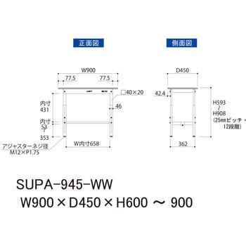 軽量作業台/耐荷重150kg_高さ調整H600～900_ワークテーブル150シリーズ 山金工業