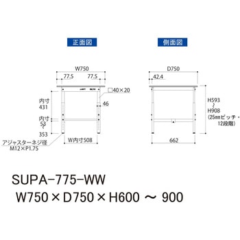 軽量作業台/耐荷重150kg_高さ調整H600～900_ワークテーブル150シリーズ 山金工業