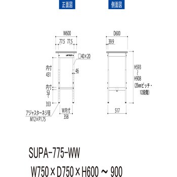 ワークテーブル150シリーズ高さ調整タイプH600～H900(基本型)