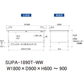 軽量作業台/耐荷重150kg_高さ調整H600～900_半面棚板付_ワークテーブル150シリーズ 山金工業
