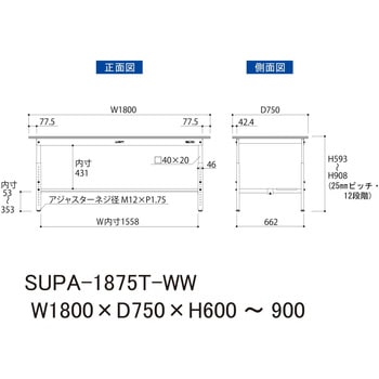 軽量作業台/耐荷重150kg_高さ調整H600～900_半面棚板付_ワークテーブル150シリーズ 山金工業