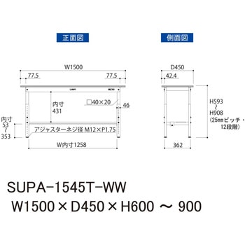 軽量作業台/耐荷重150kg_高さ調整H600～900_半面棚板付_ワークテーブル150シリーズ 山金工業
