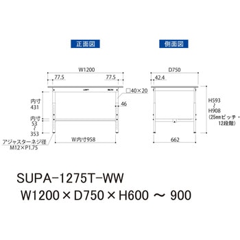 軽量作業台/耐荷重150kg_高さ調整H600～900_半面棚板付_ワークテーブル150シリーズ 山金工業