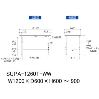 軽量作業台/耐荷重150kg_高さ調整H600～900_半面棚板付_ワークテーブル150シリーズ 山金工業