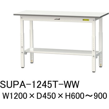 軽量作業台/耐荷重150kg_高さ調整H600～900_半面棚板付_ワークテーブル150シリーズ 山金工業