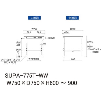 軽量作業台/耐荷重150kg_高さ調整H600～900_半面棚板付_ワークテーブル150シリーズ 山金工業