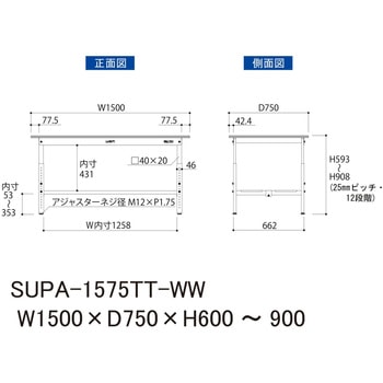 軽量作業台/耐荷重150kg_高さ調整H600～900_全面棚板付_ワークテーブル150シリーズ 山金工業