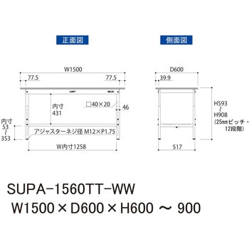 軽量作業台/耐荷重150kg_高さ調整H600～900_全面棚板付_ワークテーブル150シリーズ 山金工業