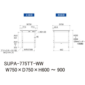 軽量作業台/耐荷重150kg_高さ調整H600～900_全面棚板付_ワークテーブル150シリーズ 山金工業