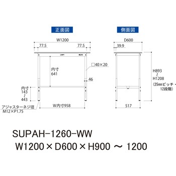 軽量作業台/耐荷重150kg_高さ調整H900～1200_ワークテーブル150シリーズ 山金工業