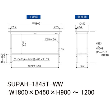 軽量作業台/耐荷重150kg_高さ調整H900～1200_半面棚板付_ワークテーブル150シリーズ 山金工業