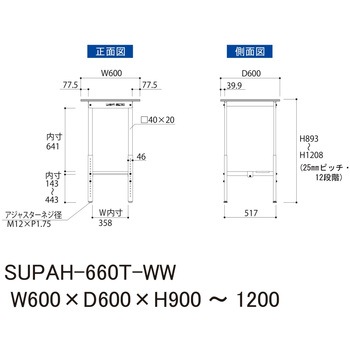 軽量作業台/耐荷重150kg_高さ調整H900～1200_半面棚板付_ワークテーブル150シリーズ 山金工業