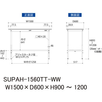 軽量作業台/耐荷重150kg_高さ調整_全面棚付_ワークテーブル150シリーズ_低圧メラミン天板 山金工業