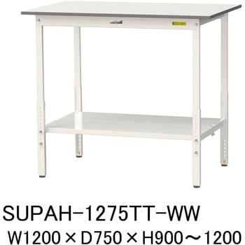 軽量作業台/耐荷重150kg_高さ調整_全面棚付_ワークテーブル150シリーズ_低圧メラミン天板 山金工業