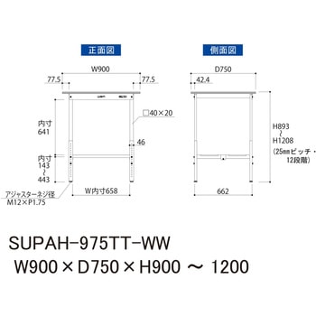 軽量作業台/耐荷重150kg_高さ調整_全面棚付_ワークテーブル150シリーズ_低圧メラミン天板 山金工業