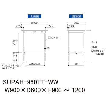軽量作業台/耐荷重150kg_高さ調整_全面棚付_ワークテーブル150シリーズ_低圧メラミン天板 山金工業