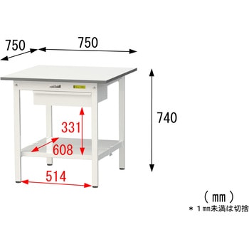 軽量作業台/耐荷重150kg_引き出し付き固定式_全面棚付_ワークテーブル150シリーズ_低圧メラミン天板 山金工業