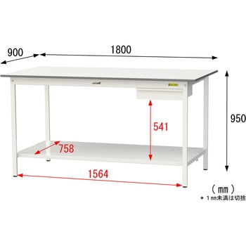 軽量作業台/耐荷重150kg_引き出し付き固定式_全面棚付_ワークテーブル150シリーズ_低圧メラミン天板 山金工業