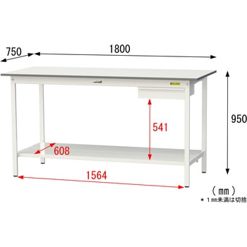 軽量作業台/耐荷重150kg_引き出し付き固定式_全面棚付_ワークテーブル150シリーズ_低圧メラミン天板 山金工業