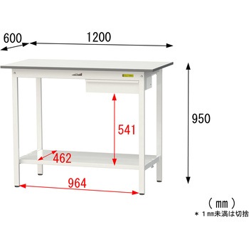 軽量作業台/耐荷重150kg_引き出し付き固定式_全面棚付_ワークテーブル150シリーズ_低圧メラミン天板 山金工業