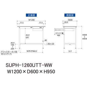 軽量作業台/耐荷重150kg_引き出し付き固定式_全面棚付_ワークテーブル150シリーズ_低圧メラミン天板 山金工業