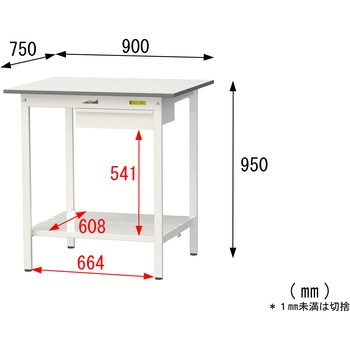 軽量作業台/耐荷重150kg_引き出し付き固定式_全面棚付_ワークテーブル150シリーズ_低圧メラミン天板 山金工業