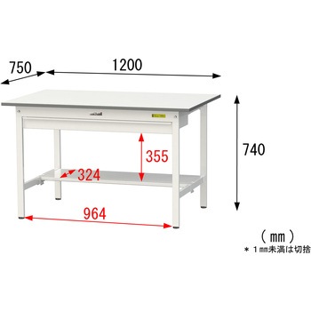 軽量作業台/耐荷重150kg_ワイド引き出し付き固定式_半面棚付_ワークテーブル150シリーズ_低圧メラミン天板 山金工業
