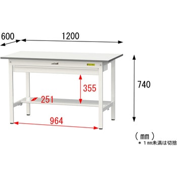 軽量作業台/耐荷重150kg_ワイド引き出し付き固定式_半面棚付_ワークテーブル150シリーズ_低圧メラミン天板 山金工業