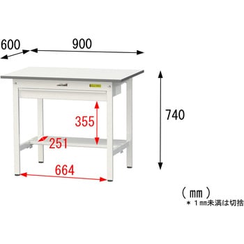 軽量作業台/耐荷重150kg_ワイド引き出し付き固定式_半面棚付_ワークテーブル150シリーズ_低圧メラミン天板 山金工業