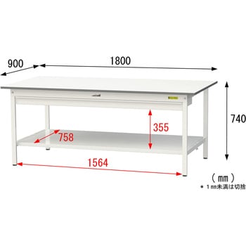 軽量作業台/耐荷重150kg_ワイド引き出し付き固定式_全面棚付_ワークテーブル150シリーズ_低圧メラミン天板 山金工業