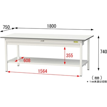 軽量作業台/耐荷重150kg_ワイド引き出し付き固定式_全面棚付_ワークテーブル150シリーズ_低圧メラミン天板 山金工業