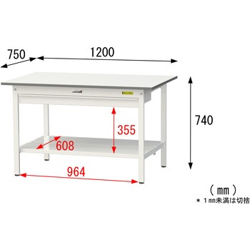 軽量作業台/耐荷重150kg_ワイド引き出し付き固定式_全面棚付_ワークテーブル150シリーズ_低圧メラミン天板 山金工業