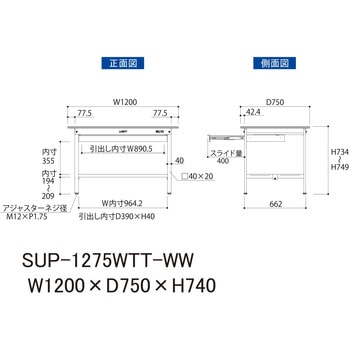 軽量作業台/耐荷重150kg_ワイド引き出し付き固定式_全面棚付_ワークテーブル150シリーズ_低圧メラミン天板 山金工業