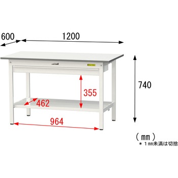軽量作業台/耐荷重150kg_ワイド引き出し付き固定式_全面棚付_ワークテーブル150シリーズ_低圧メラミン天板 山金工業