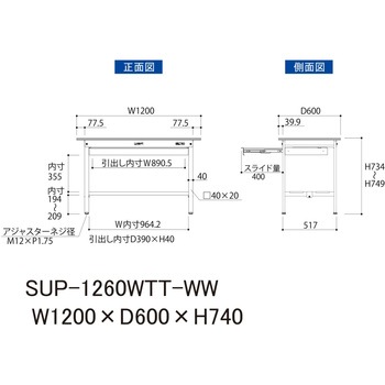 軽量作業台/耐荷重150kg_ワイド引き出し付き固定式_全面棚付_ワークテーブル150シリーズ_低圧メラミン天板 山金工業